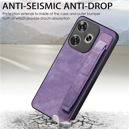 D11 For Xiaomi Poco F6 5G / Redmi Turbo 3 5G Case Wristband Leather + TPU Phone Cover