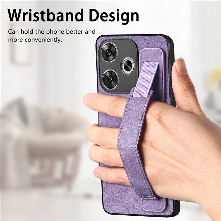 D11 For Xiaomi Poco F6 5G / Redmi Turbo 3 5G Case Wristband Leather + TPU Phone Cover