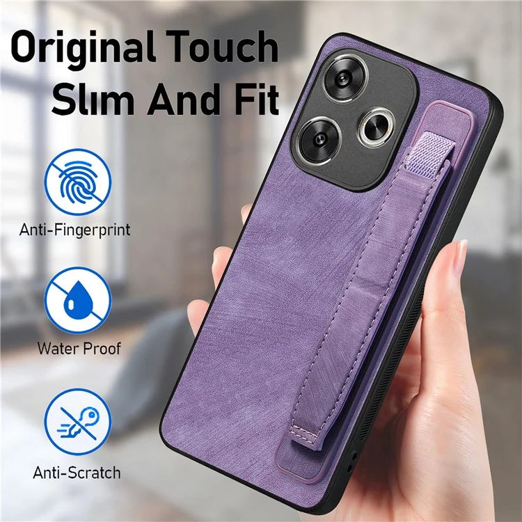 D11 For Xiaomi Poco F6 5G / Redmi Turbo 3 5G Case Wristband Leather + TPU Phone Cover
