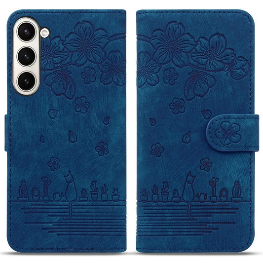 For Samsung Galaxy Z Fold6 5G Case Leather + PC Phone Cover Cherry Blossom Cat Pattern