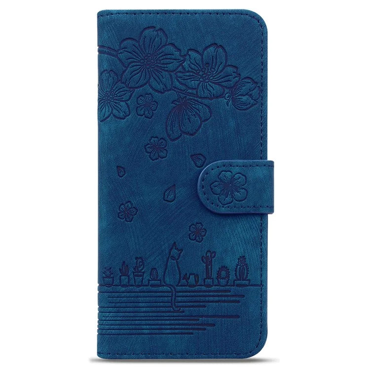 For Samsung Galaxy Z Fold6 5G Case Leather + PC Phone Cover Cherry Blossom Cat Pattern