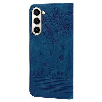 For Samsung Galaxy Z Fold6 5G Case Leather + PC Phone Cover Cherry Blossom Cat Pattern