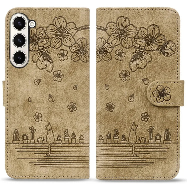 For Samsung Galaxy Z Fold6 5G Case Leather + PC Phone Cover Cherry Blossom Cat Pattern