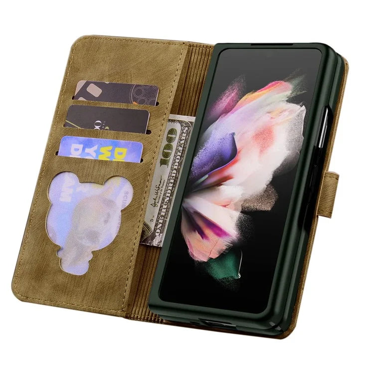 For Samsung Galaxy Z Fold6 5G Case Leather + PC Phone Cover Cherry Blossom Cat Pattern