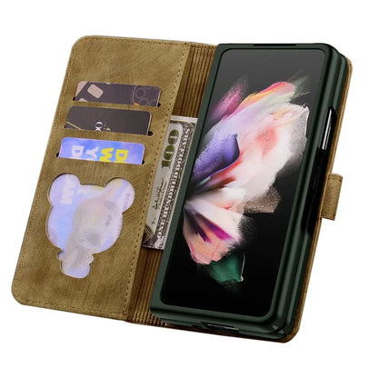 For Samsung Galaxy Z Fold6 5G Case Leather + PC Phone Cover Cherry Blossom Cat Pattern