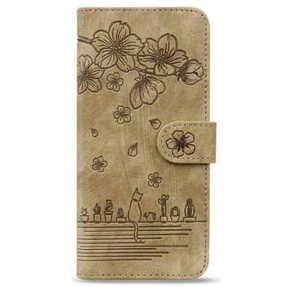 For Samsung Galaxy Z Fold6 5G Case Leather + PC Phone Cover Cherry Blossom Cat Pattern