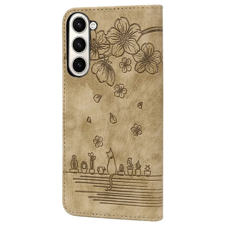 For Samsung Galaxy Z Fold6 5G Case Leather + PC Phone Cover Cherry Blossom Cat Pattern