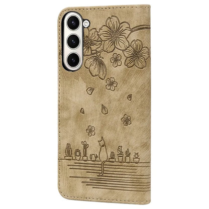 For Samsung Galaxy Z Fold6 5G Case Leather + PC Phone Cover Cherry Blossom Cat Pattern