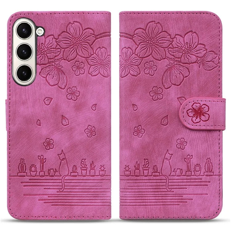 For Samsung Galaxy Z Fold6 5G Case Leather + PC Phone Cover Cherry Blossom Cat Pattern