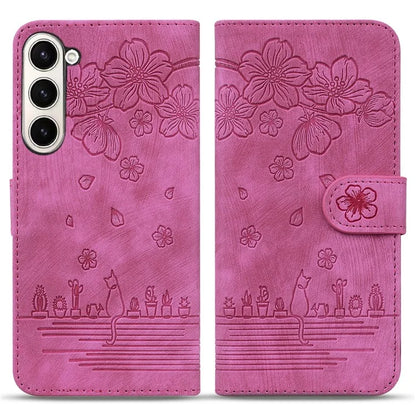 For Samsung Galaxy Z Fold6 5G Case Leather + PC Phone Cover Cherry Blossom Cat Pattern