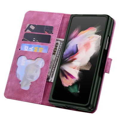 For Samsung Galaxy Z Fold6 5G Case Leather + PC Phone Cover Cherry Blossom Cat Pattern