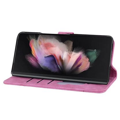 For Samsung Galaxy Z Fold6 5G Case Leather + PC Phone Cover Cherry Blossom Cat Pattern