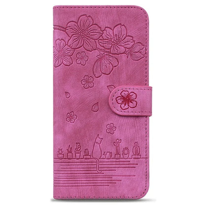 For Samsung Galaxy Z Fold6 5G Case Leather + PC Phone Cover Cherry Blossom Cat Pattern