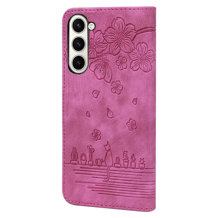 For Samsung Galaxy Z Fold6 5G Case Leather + PC Phone Cover Cherry Blossom Cat Pattern