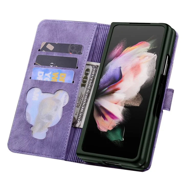 For Samsung Galaxy Z Fold6 5G Case Leather + PC Phone Cover Cherry Blossom Cat Pattern