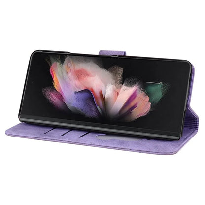 For Samsung Galaxy Z Fold6 5G Case Leather + PC Phone Cover Cherry Blossom Cat Pattern