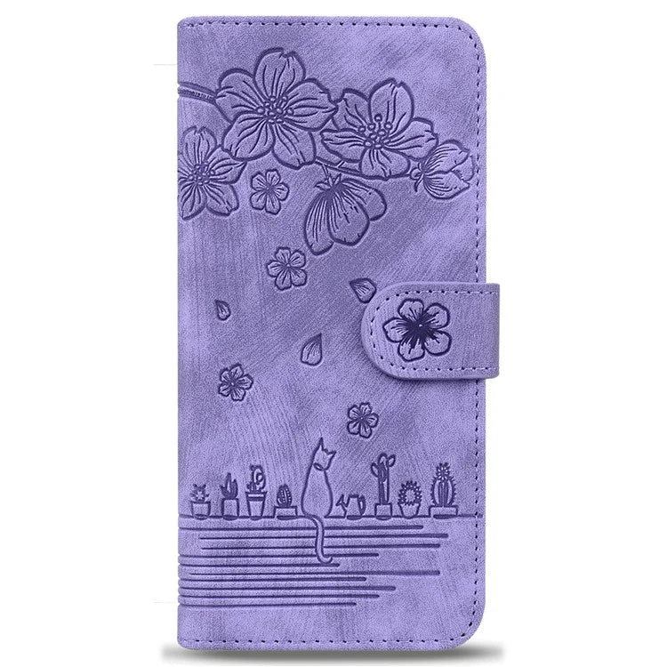 For Samsung Galaxy Z Fold6 5G Case Leather + PC Phone Cover Cherry Blossom Cat Pattern