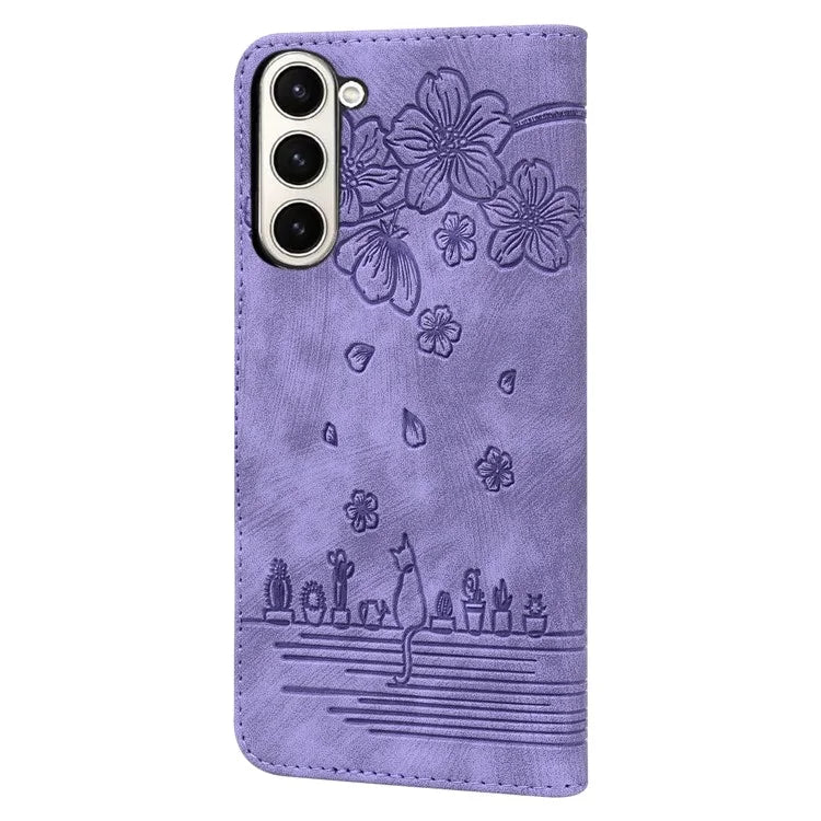 For Samsung Galaxy Z Fold6 5G Case Leather + PC Phone Cover Cherry Blossom Cat Pattern
