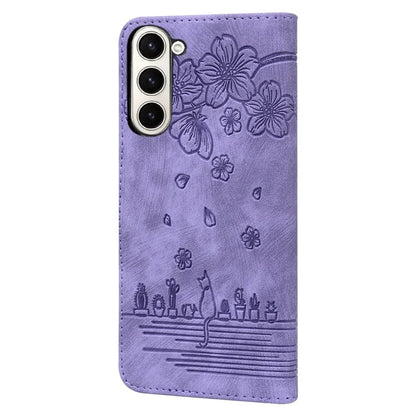 For Samsung Galaxy Z Fold6 5G Case Leather + PC Phone Cover Cherry Blossom Cat Pattern