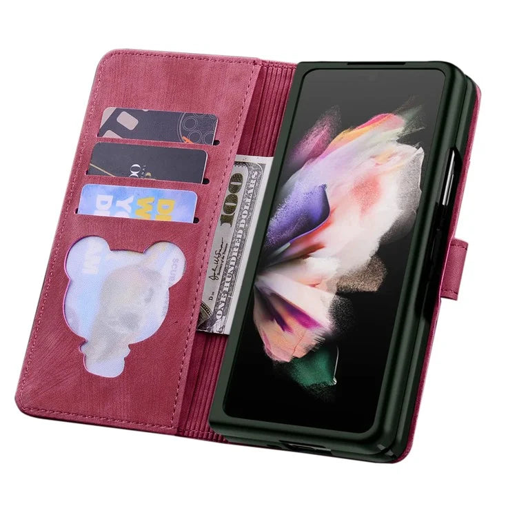 For Samsung Galaxy Z Fold6 5G Case Leather + PC Phone Cover Cherry Blossom Cat Pattern