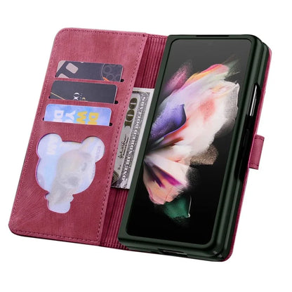 For Samsung Galaxy Z Fold6 5G Case Leather + PC Phone Cover Cherry Blossom Cat Pattern