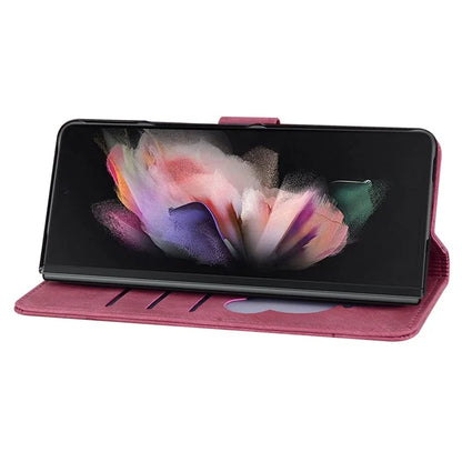 For Samsung Galaxy Z Fold6 5G Case Leather + PC Phone Cover Cherry Blossom Cat Pattern
