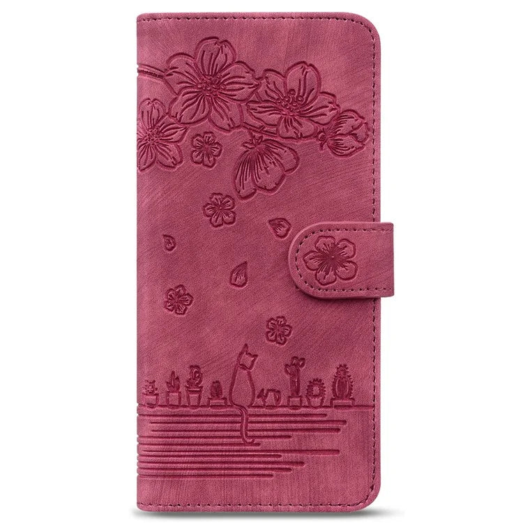 For Samsung Galaxy Z Fold6 5G Case Leather + PC Phone Cover Cherry Blossom Cat Pattern