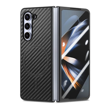 For Samsung Galaxy Z Fold5 5G Magnetic Case Leather+PC Phone Cover with Tempered Glass Film