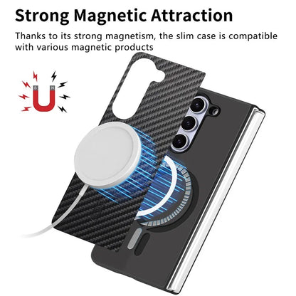For Samsung Galaxy Z Fold5 5G Magnetic Case Leather+PC Phone Cover with Tempered Glass Film
