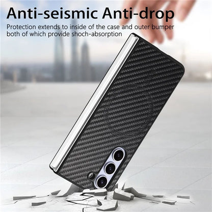 For Samsung Galaxy Z Fold5 5G Magnetic Case Leather+PC Phone Cover with Tempered Glass Film