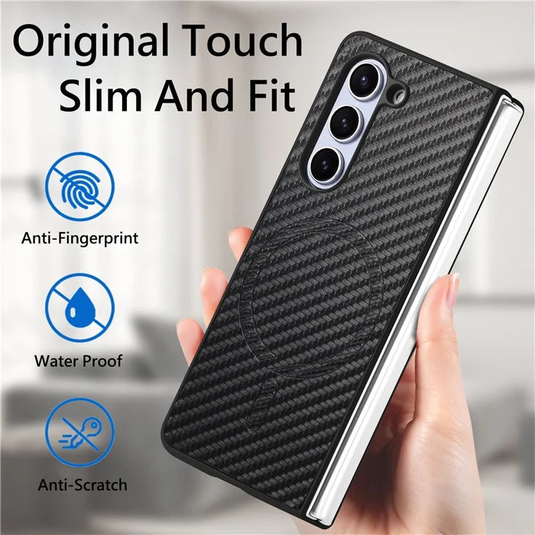 For Samsung Galaxy Z Fold5 5G Magnetic Case Leather+PC Phone Cover with Tempered Glass Film