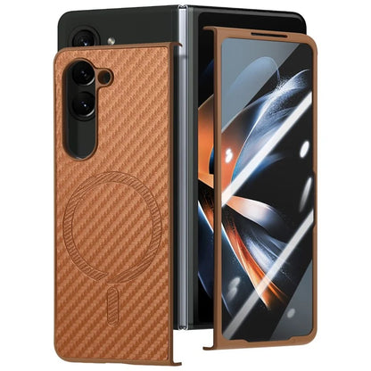 For Samsung Galaxy Z Fold5 5G Magnetic Case Leather+PC Phone Cover with Tempered Glass Film