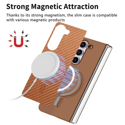 For Samsung Galaxy Z Fold5 5G Magnetic Case Leather+PC Phone Cover with Tempered Glass Film