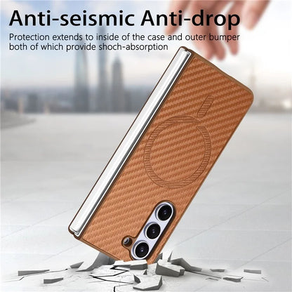 For Samsung Galaxy Z Fold5 5G Magnetic Case Leather+PC Phone Cover with Tempered Glass Film