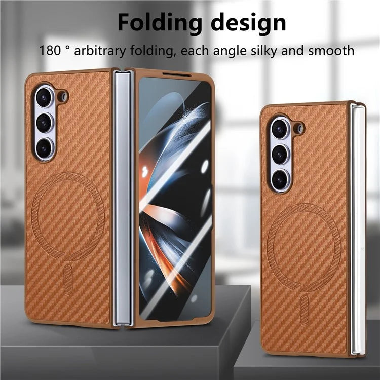 For Samsung Galaxy Z Fold5 5G Magnetic Case Leather+PC Phone Cover with Tempered Glass Film