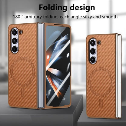 For Samsung Galaxy Z Fold5 5G Magnetic Case Leather+PC Phone Cover with Tempered Glass Film