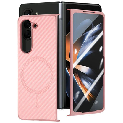 For Samsung Galaxy Z Fold5 5G Magnetic Case Leather+PC Phone Cover with Tempered Glass Film