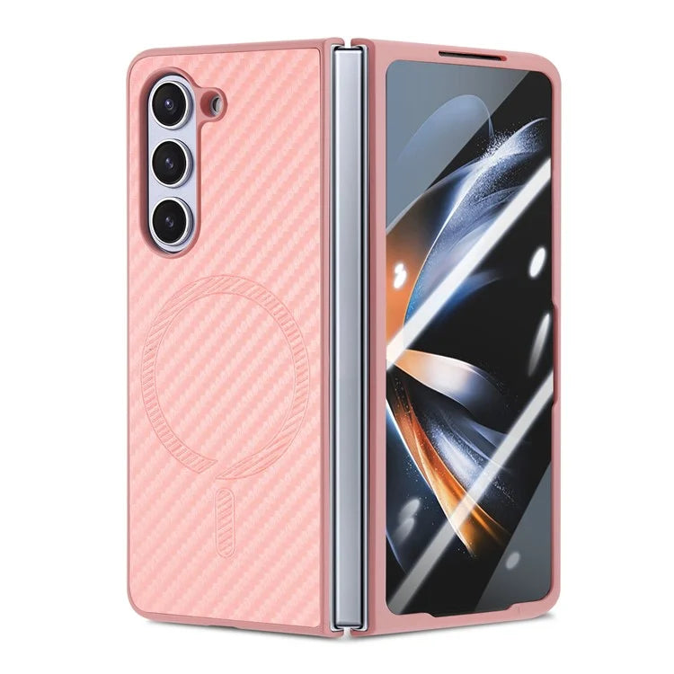 For Samsung Galaxy Z Fold5 5G Magnetic Case Leather+PC Phone Cover with Tempered Glass Film