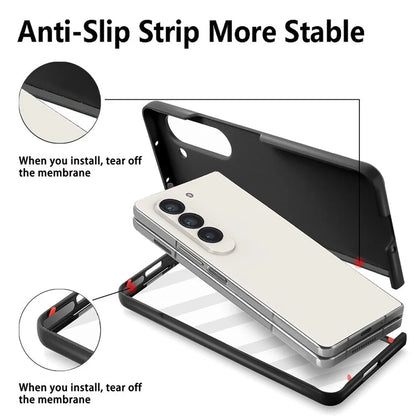 For Samsung Galaxy Z Fold5 5G Magnetic Case Leather+PC Phone Cover with Tempered Glass Film