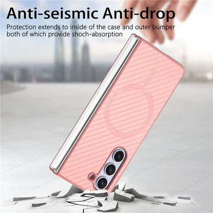 For Samsung Galaxy Z Fold5 5G Magnetic Case Leather+PC Phone Cover with Tempered Glass Film