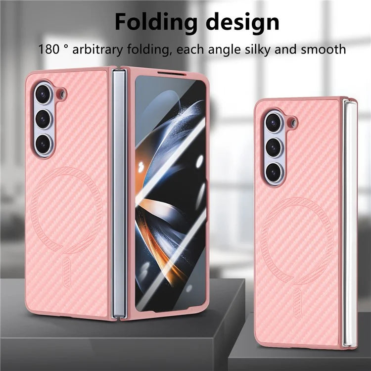 For Samsung Galaxy Z Fold5 5G Magnetic Case Leather+PC Phone Cover with Tempered Glass Film