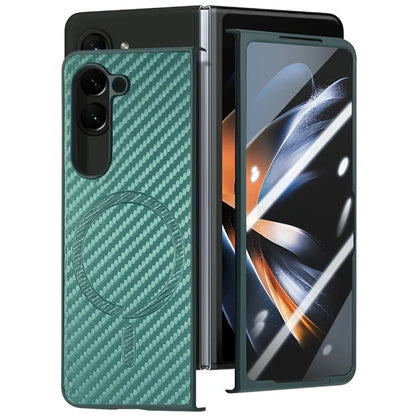 For Samsung Galaxy Z Fold5 5G Magnetic Case Leather+PC Phone Cover with Tempered Glass Film