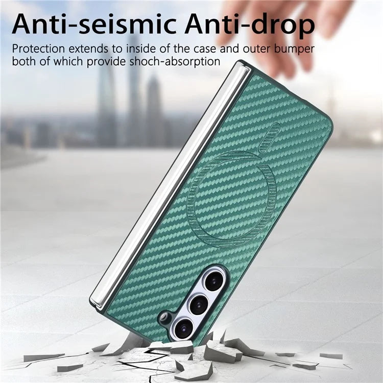 For Samsung Galaxy Z Fold5 5G Magnetic Case Leather+PC Phone Cover with Tempered Glass Film