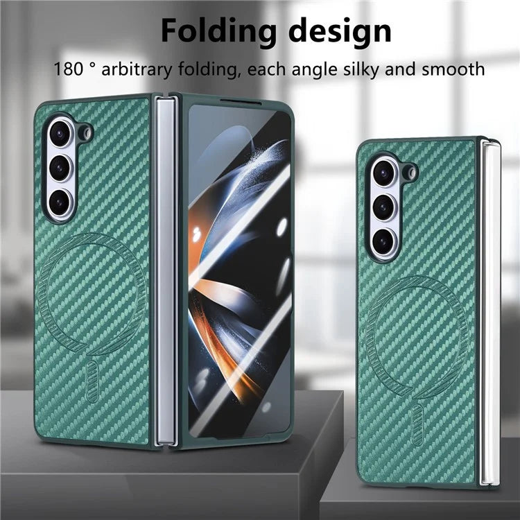 For Samsung Galaxy Z Fold5 5G Magnetic Case Leather+PC Phone Cover with Tempered Glass Film