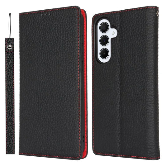 For Samsung Galaxy A55 5G Wallet Case Genuine Cow Leather Phone Cover Litchi Texture