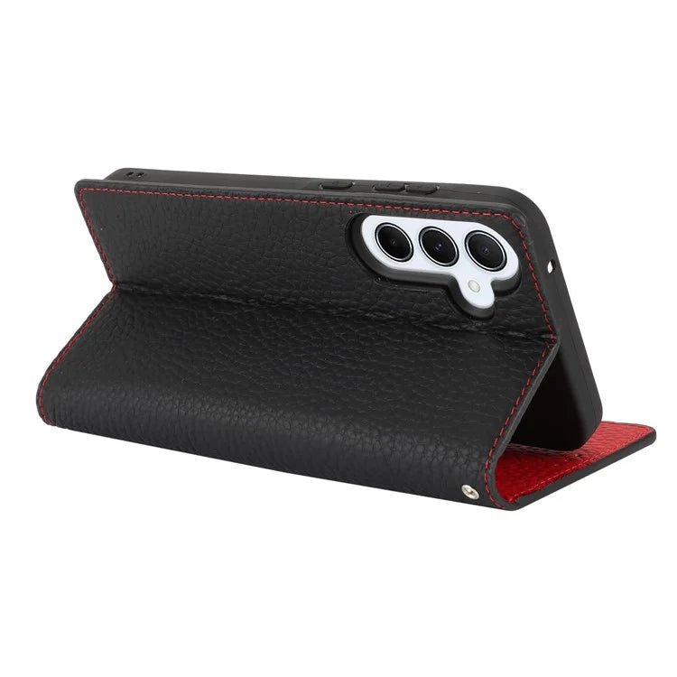 For Samsung Galaxy A55 5G Wallet Case Genuine Cow Leather Phone Cover Litchi Texture