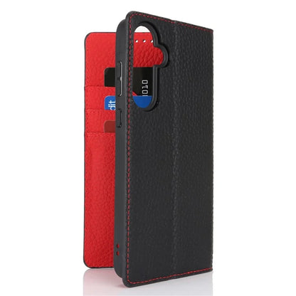 For Samsung Galaxy A55 5G Wallet Case Genuine Cow Leather Phone Cover Litchi Texture