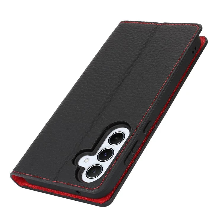For Samsung Galaxy A55 5G Wallet Case Genuine Cow Leather Phone Cover Litchi Texture