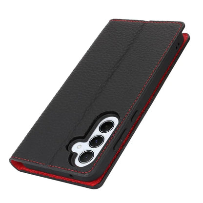 For Samsung Galaxy A55 5G Wallet Case Genuine Cow Leather Phone Cover Litchi Texture