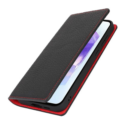 For Samsung Galaxy A55 5G Wallet Case Genuine Cow Leather Phone Cover Litchi Texture